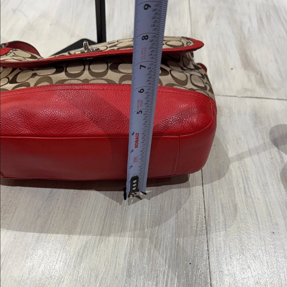 Coach Coral Red and Tan Signature Shoulder Bag